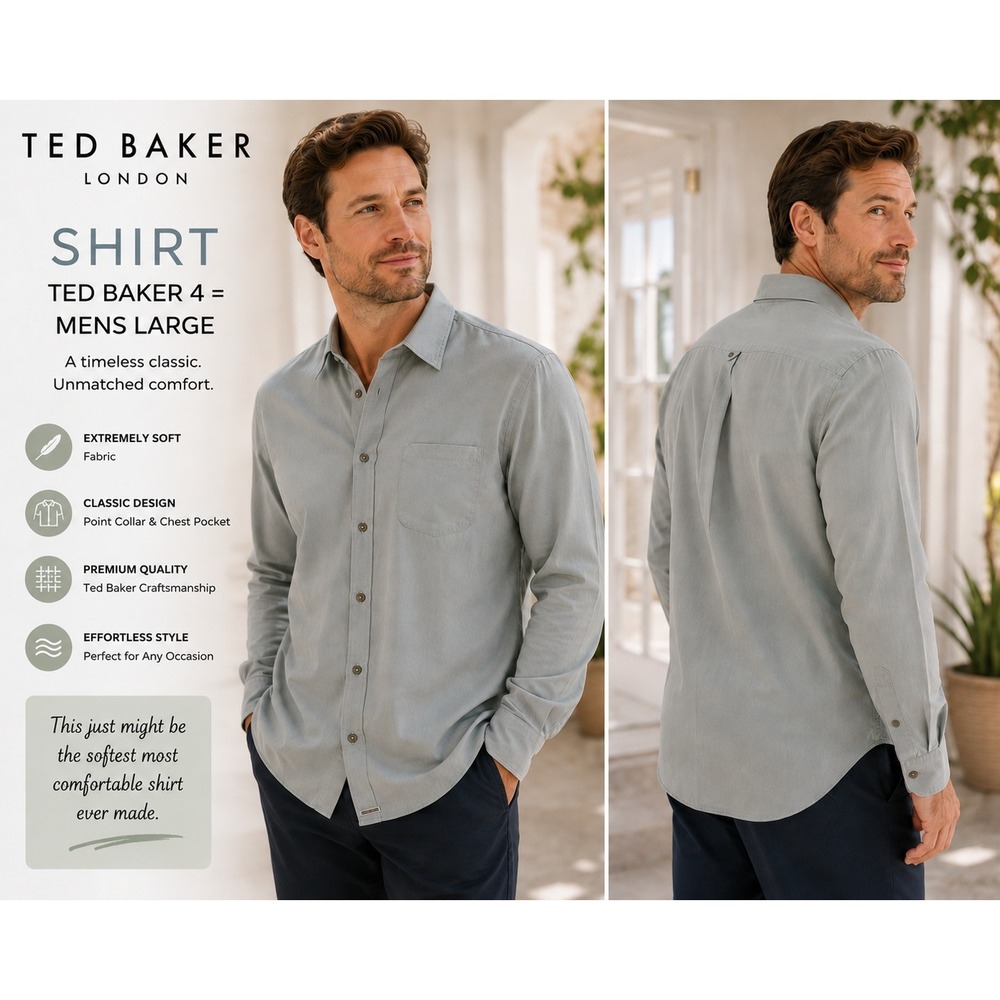 Ted Baker Men 4 L Sage/Gray Button Up Shirt Ultra Soft Career Casual #1847